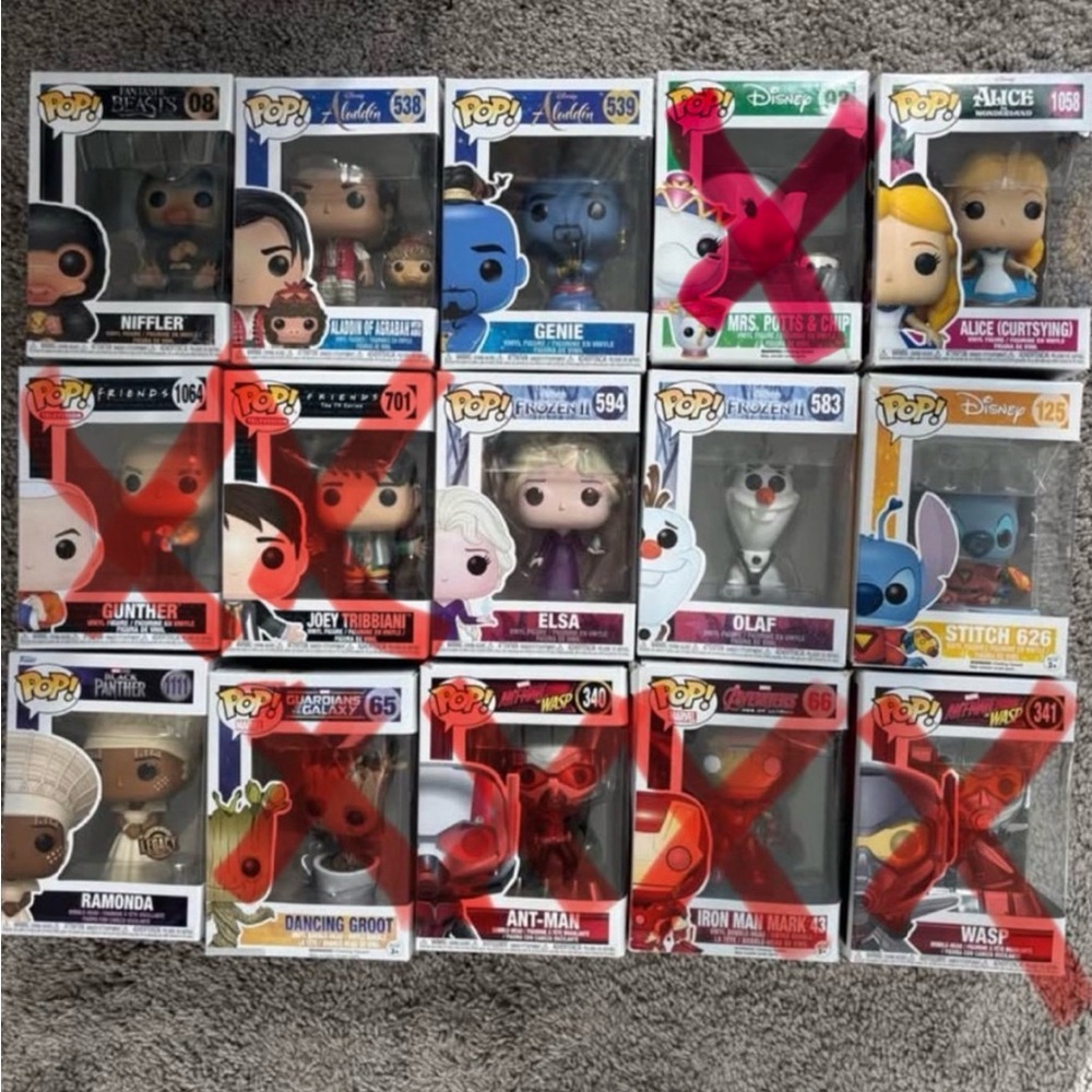Funko Pop Vinyl Figures with Red and Blue Accents